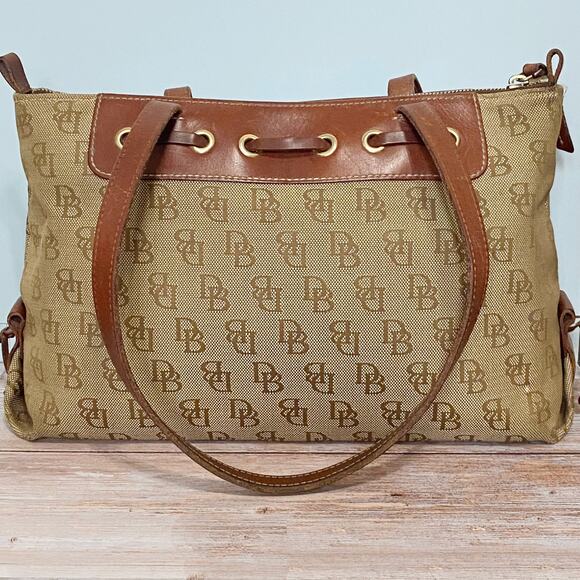 Vintage Dooney & Bourke Monogram Canvas Tote Bag with Leather Accents - Picture 2 of 12